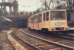 A prototype car on the surface at Vrosliget - this section of the line was closed in 1973